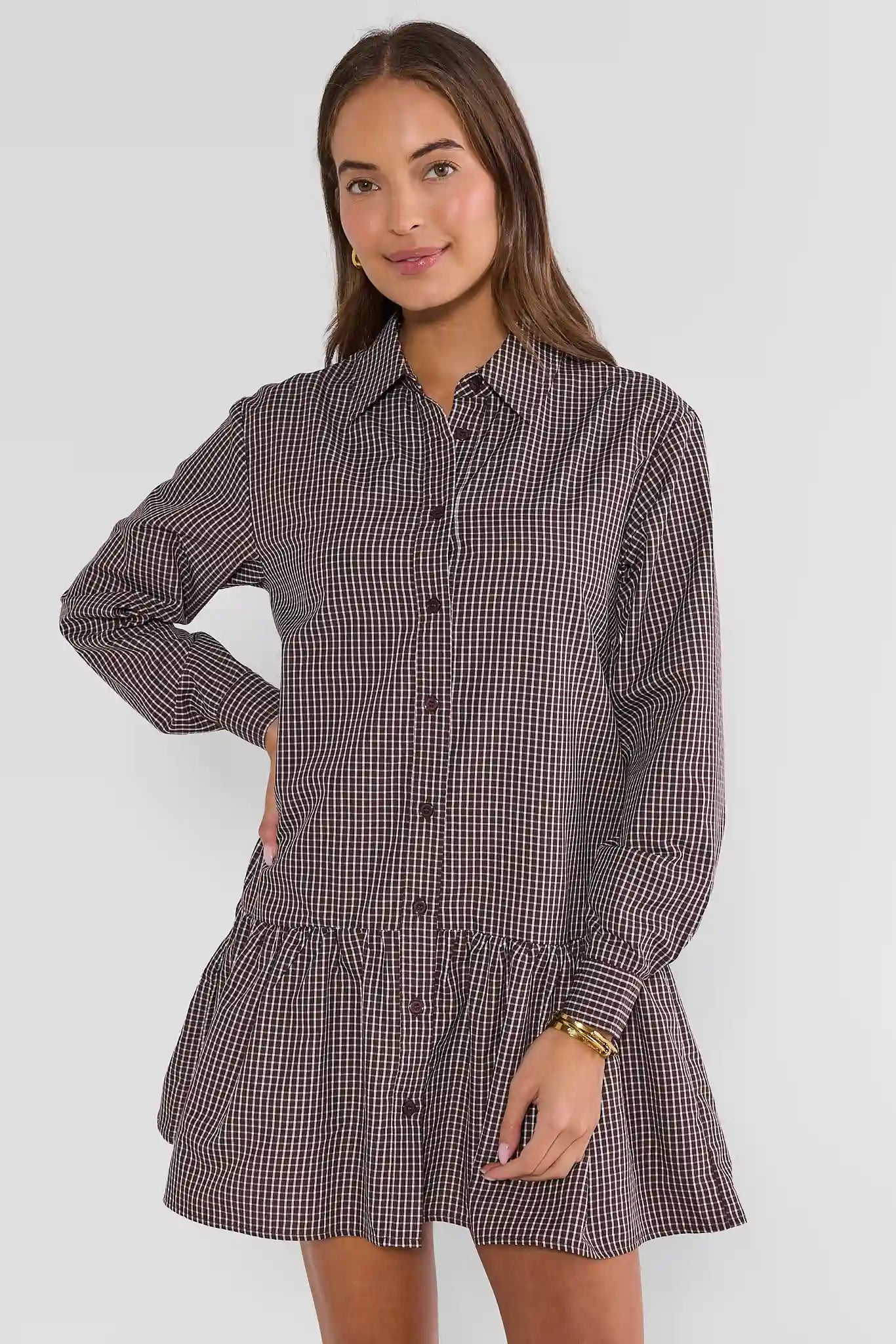 Brown Plaid Drop Waist Short Dress koleksi terbaru dari METEORBET88