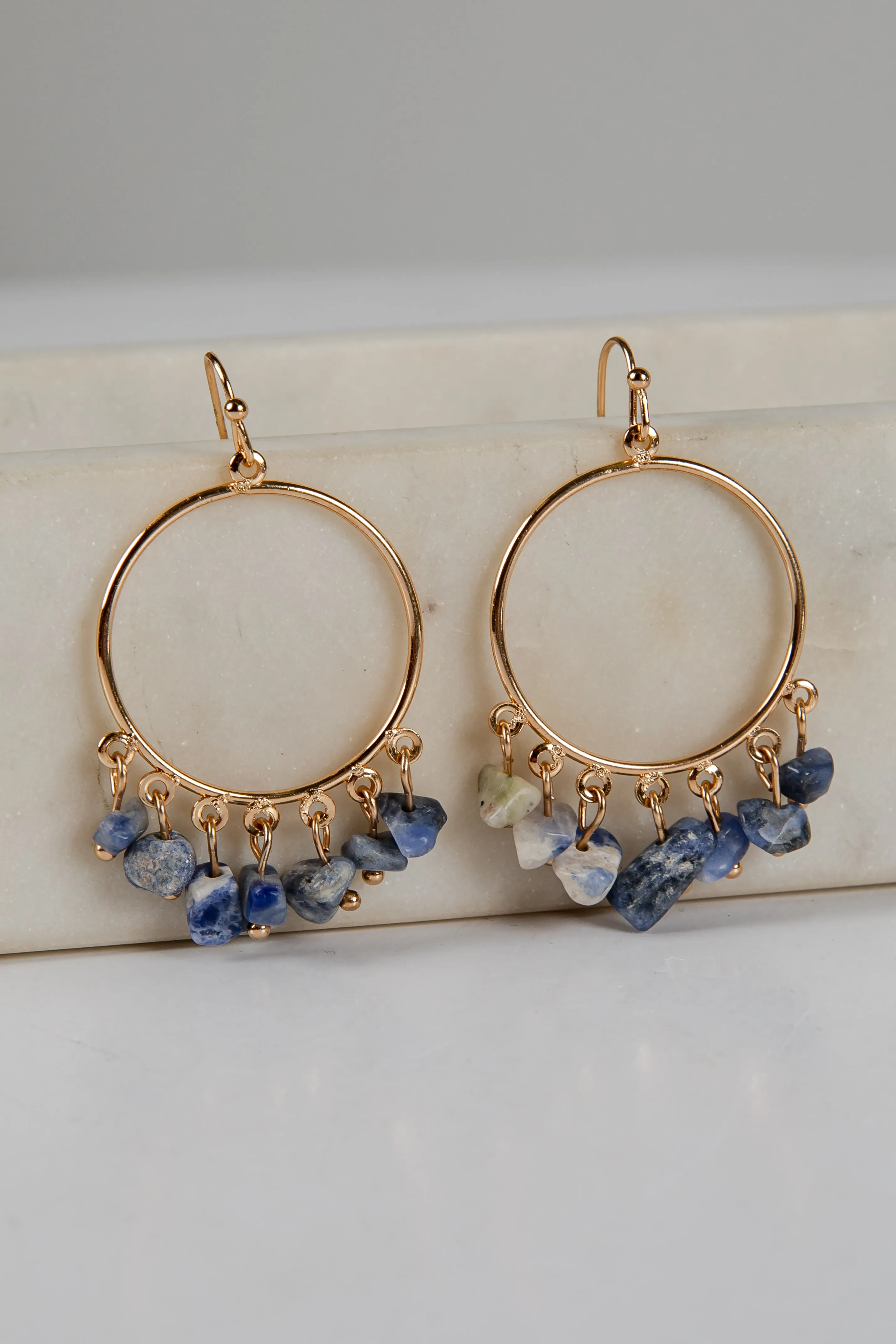 DEWAGAME Mila Blue Stone Circle Drop Earrings anting lapis emas batu biru