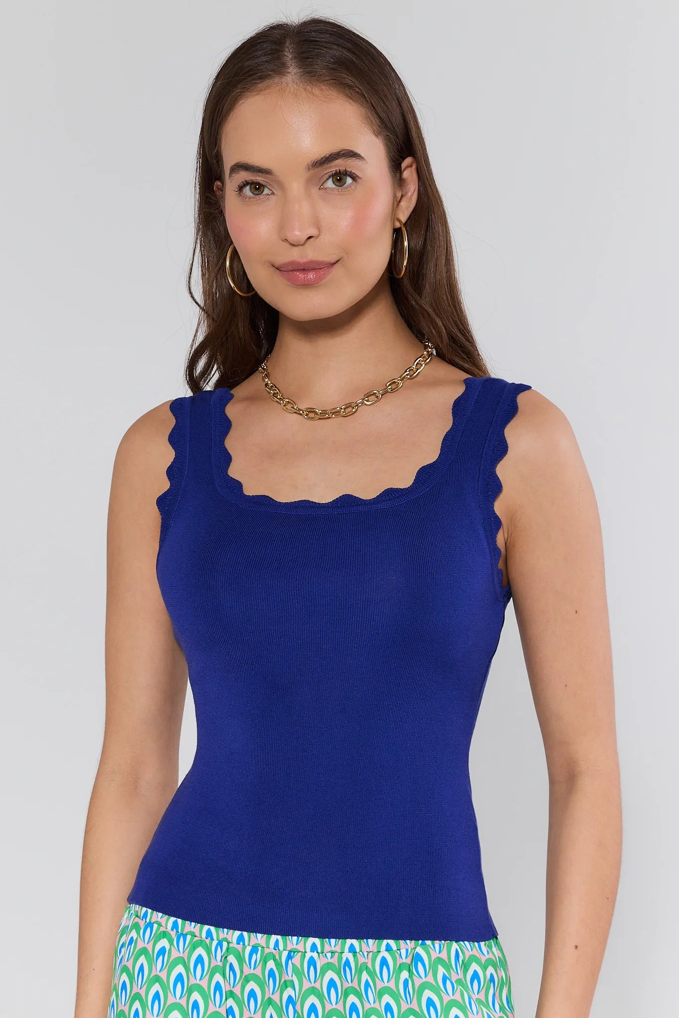 Posie Blue Scalloped Tank Top wanita elegan dari koleksi POKERACE99