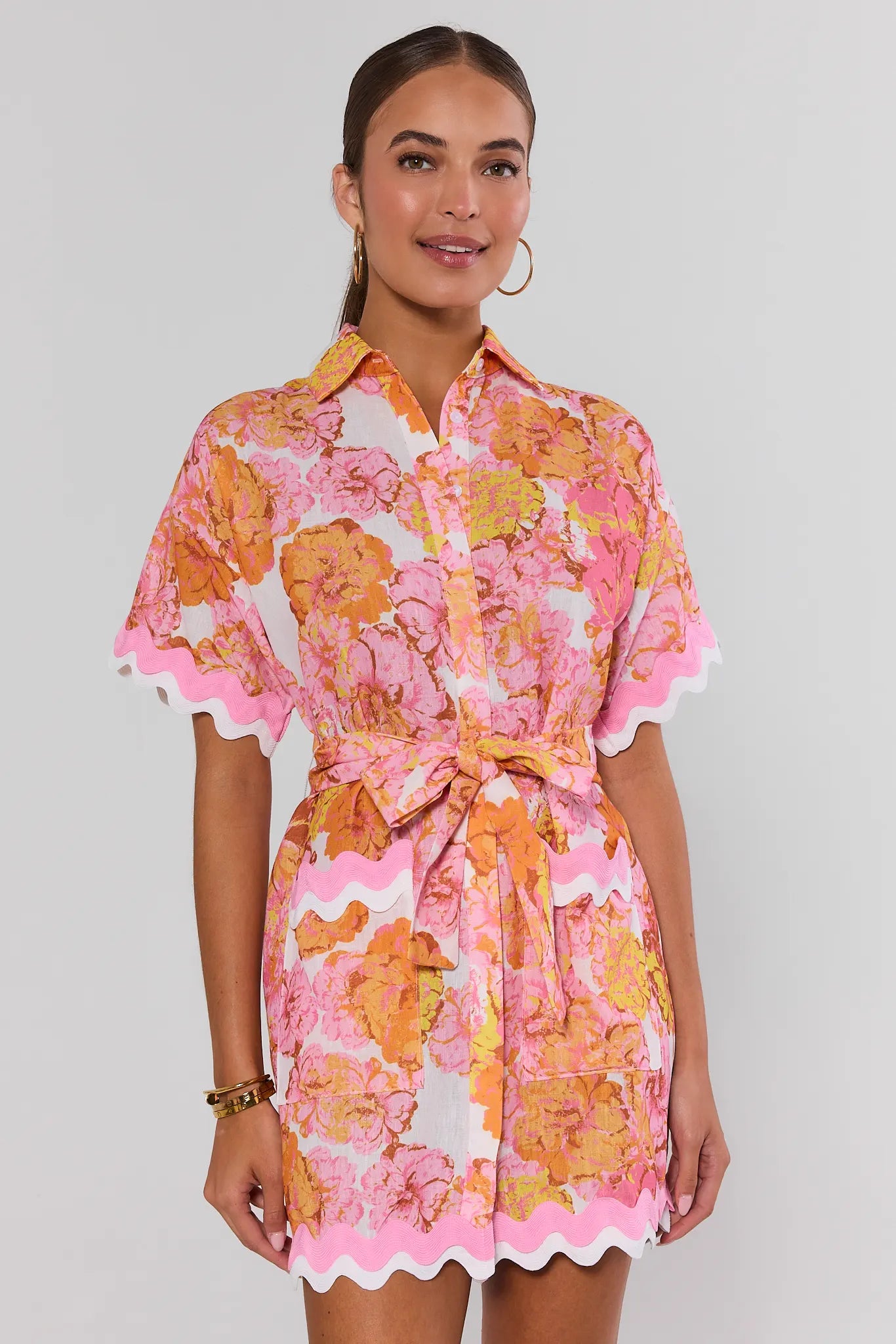 PROTOGEL Marisol Pink Floral Print Short Dress motif bunga cerah