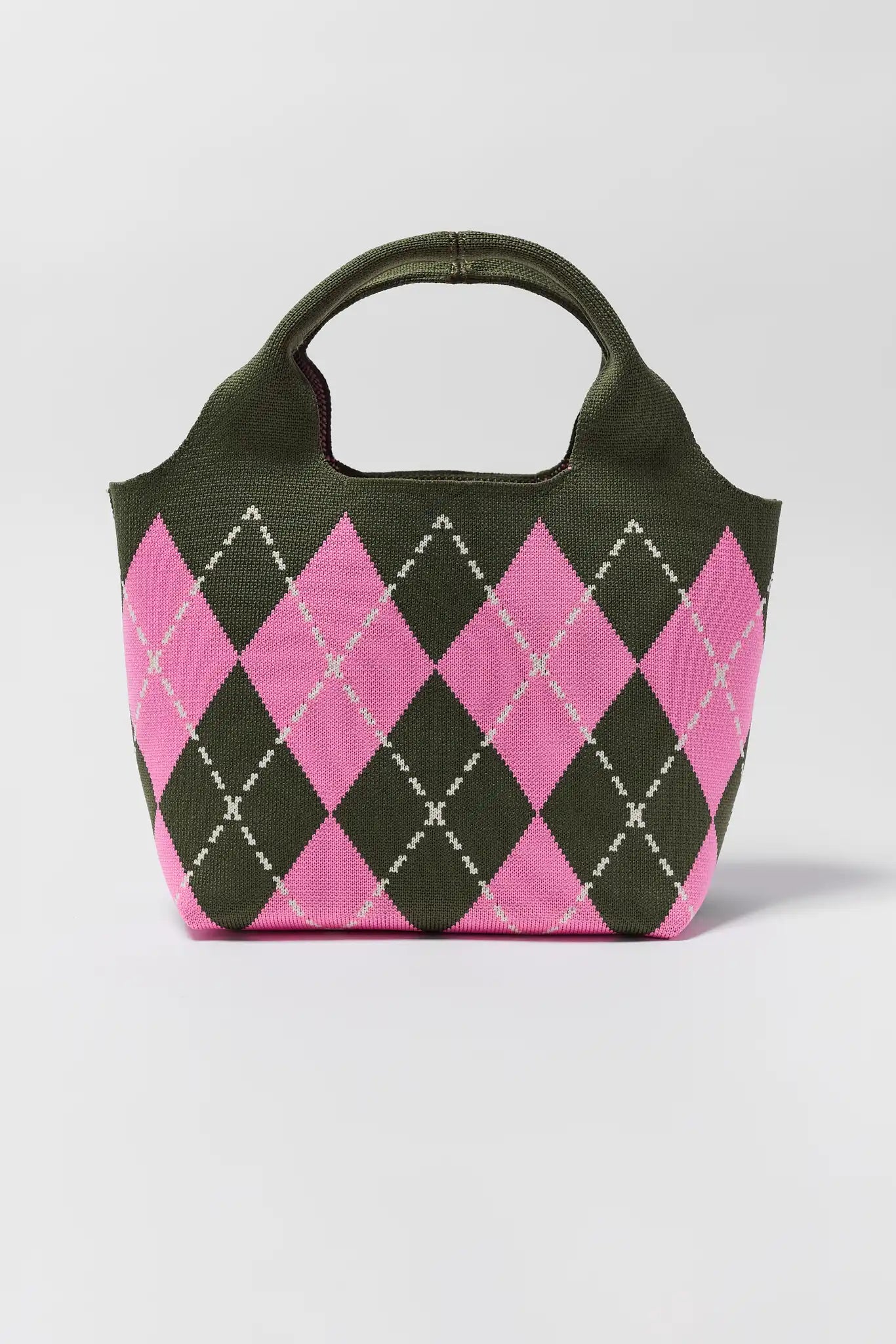 Tas wanita RUN113 Robbie Printed Woven Bucket Bag warna pink argyle motif anyaman modis
