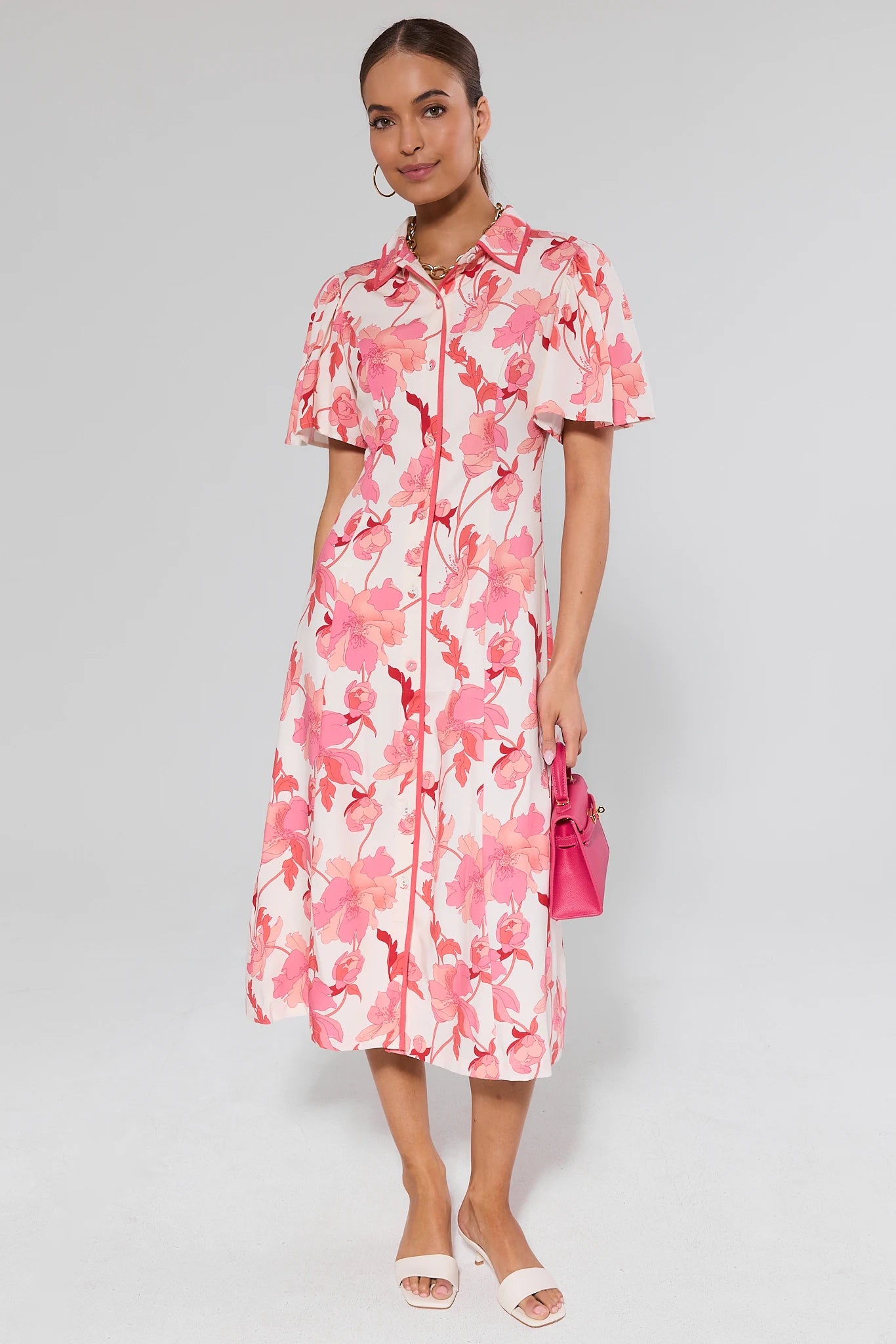 White Floral Button Up Midi Dress cantik dari koleksi SUKSES888