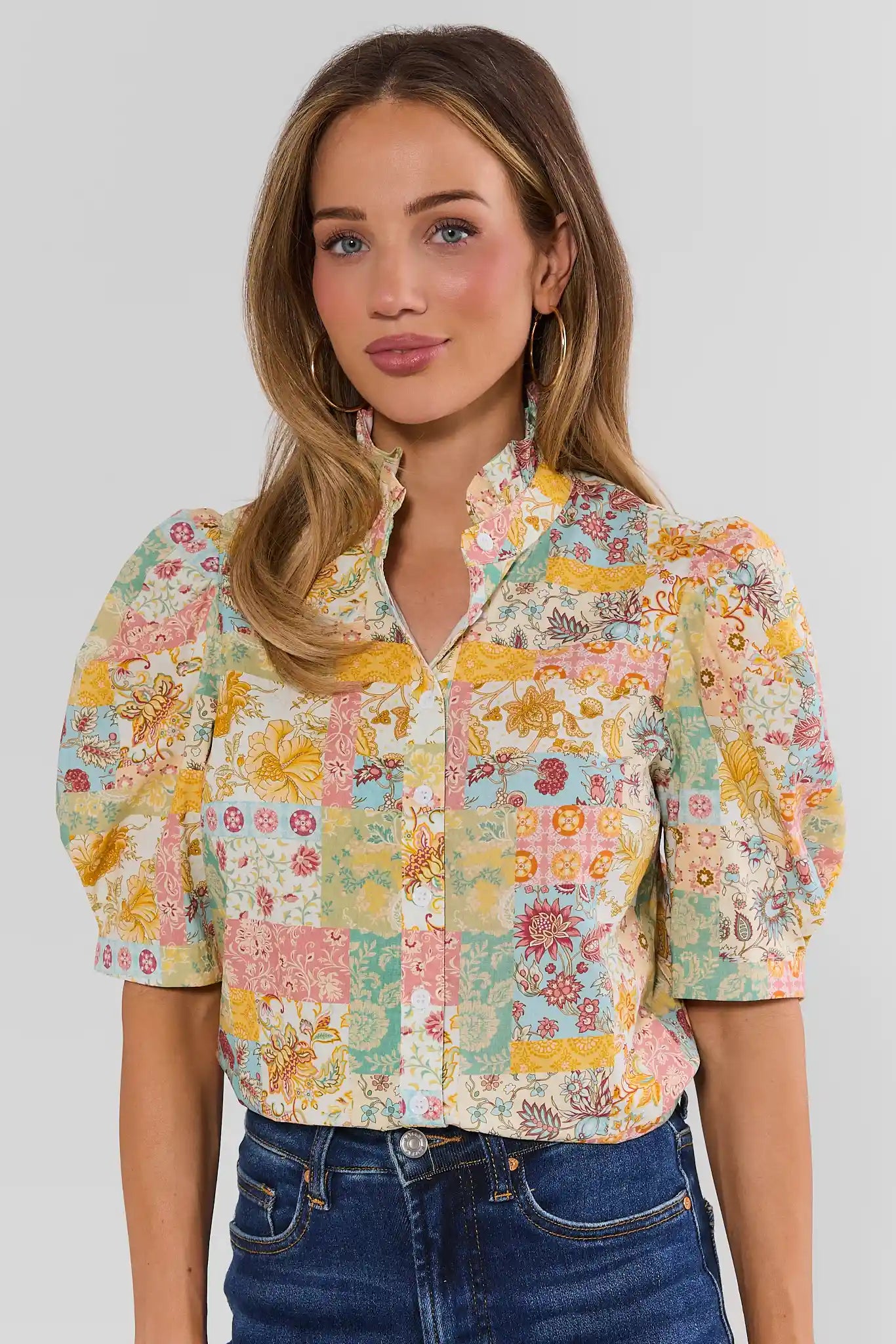 Yellow Patchwork Printed Top di GAMPANG WD